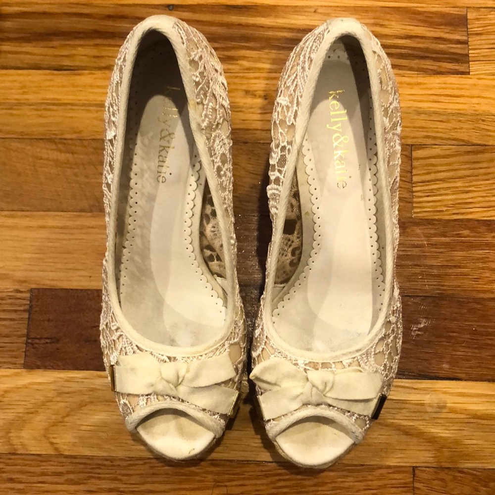 White lace espadrille wedge sandal